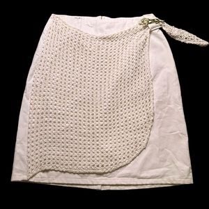 Vintage Crochet Canvas Skirt with Lion Broach